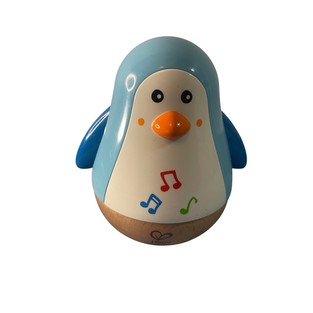 Hape Penguin Musical Wobbler E0331 Blue Wooden Baby Sensory Roly Poly Toy